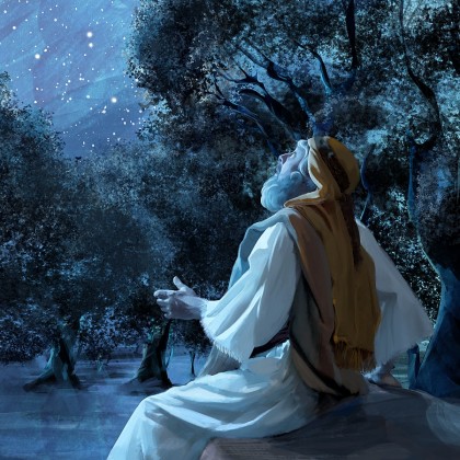 An artist's interpretation of Abraham hearing from God.
